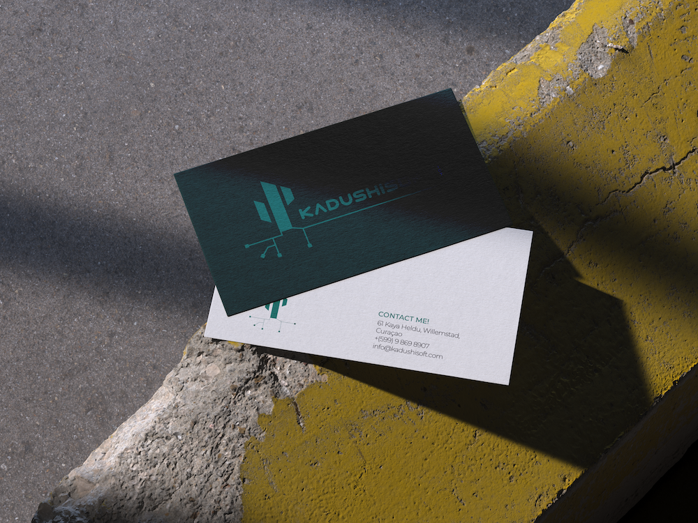 Kadushisoft interface and business card mockup